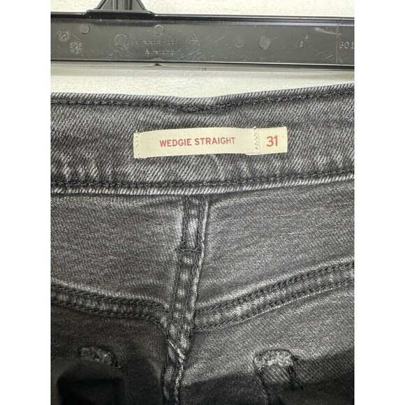 Levis Wedgie Straight Jeans Womens 31x28 Black Button Fly High Rise Distressed - Picture 4 of 11